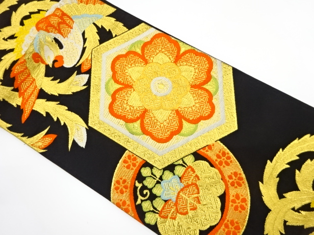 鳳凰に華紋・桐模様織り出し　袋帯